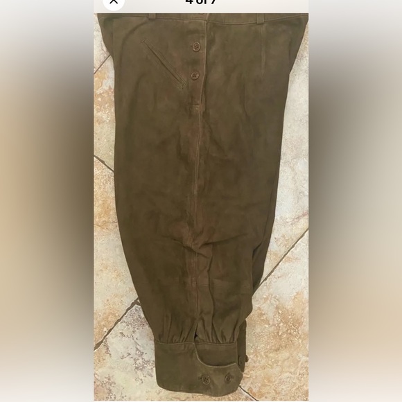 Ralph Lauren Runway Blue Label Goat Suede Leather Bridges Pants Brown Sz 8 - Picture 5 of 7